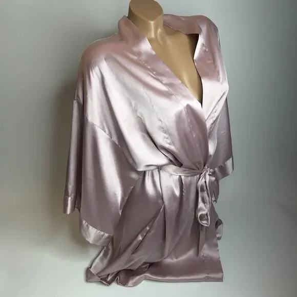 Victorias Secret Satin Robe 3/4 Sleeves XS /S Mid Thigh Length Pink Pockets READ - Picture 3 of 15